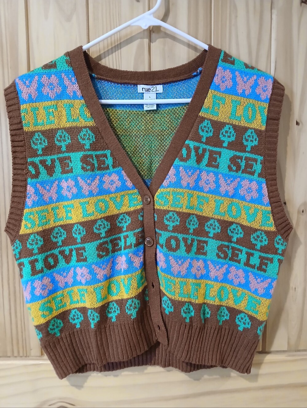 Rue21 Brown Knit Vest Self Love And Mushrooms And Butterflies Size L